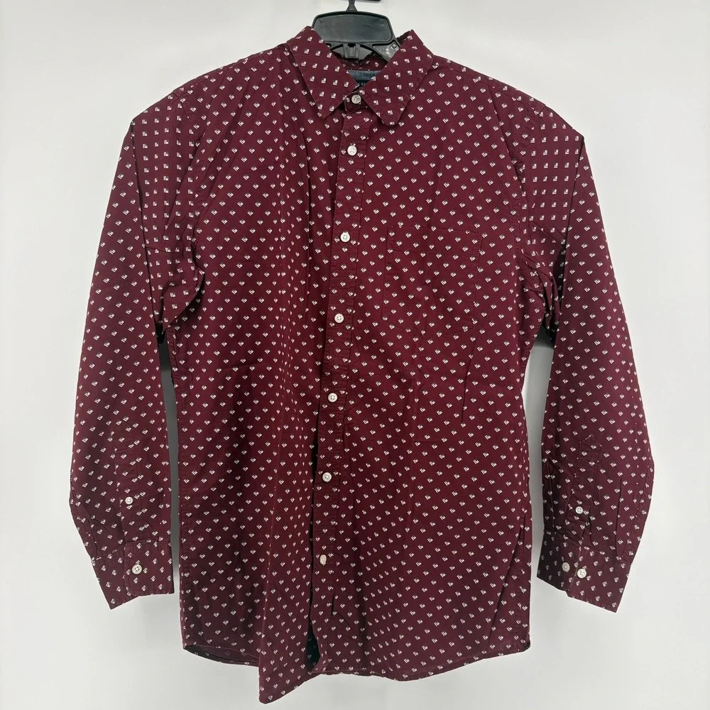 Banana Republic Mens Burgundy Geometric Soft Wash Slim Fit Button Down Shirt L